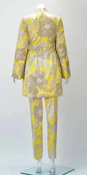 1960s George Halley Yellow Silk Tunic and Pant Suit