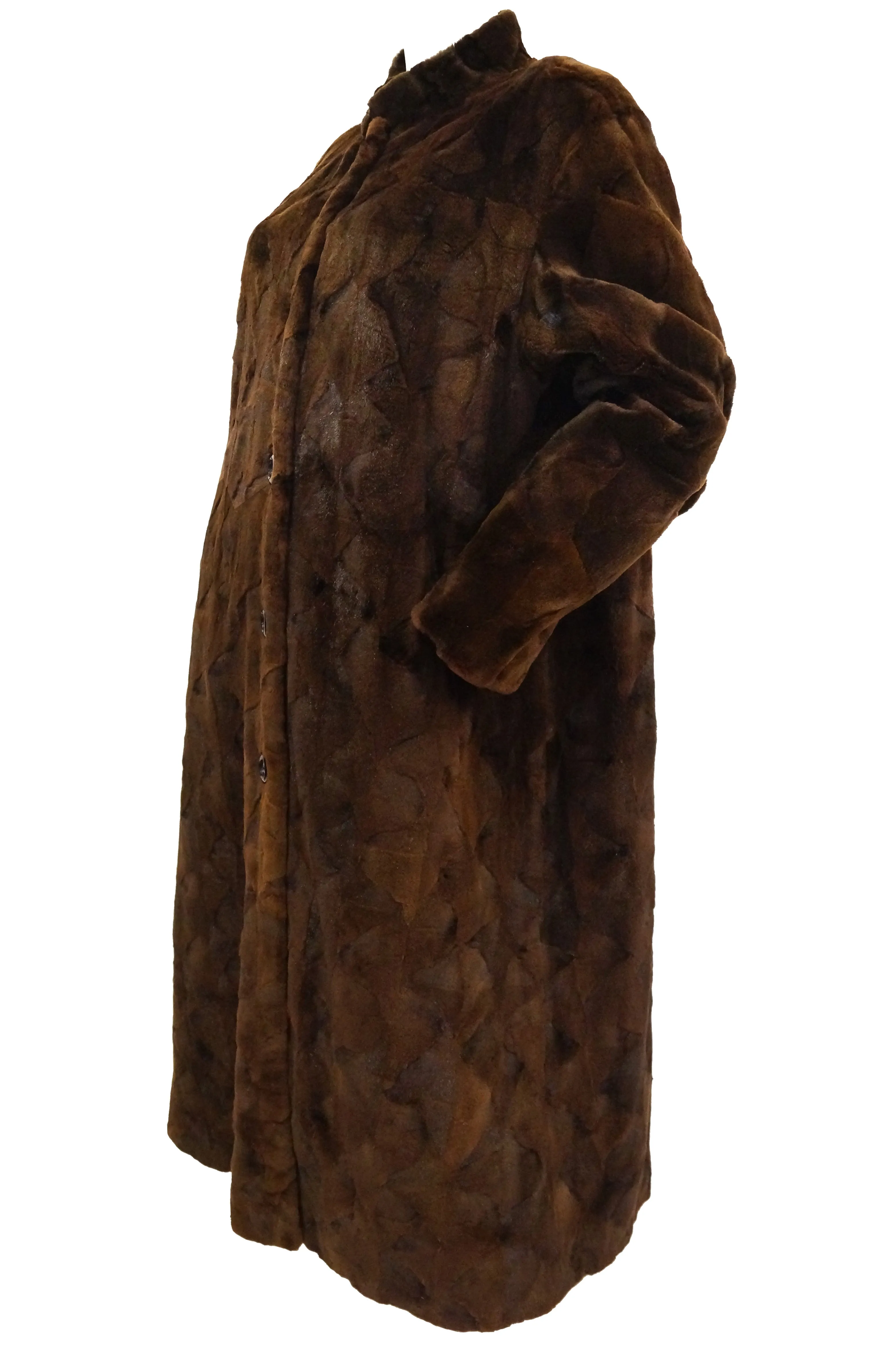 1980s Geometric Sheared Mink Coat XL 14