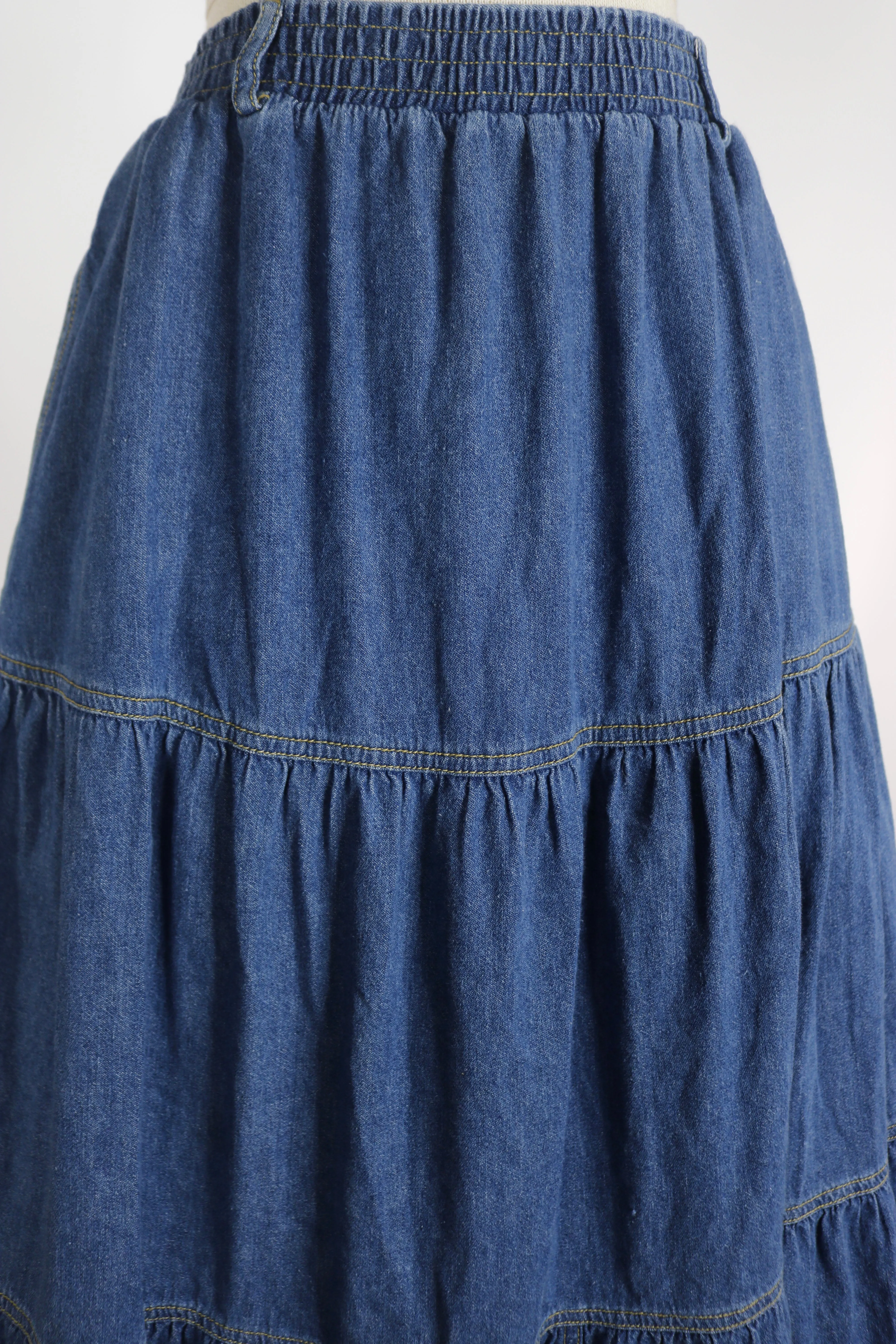 80s Chaus Denim Tiered Skirt        S