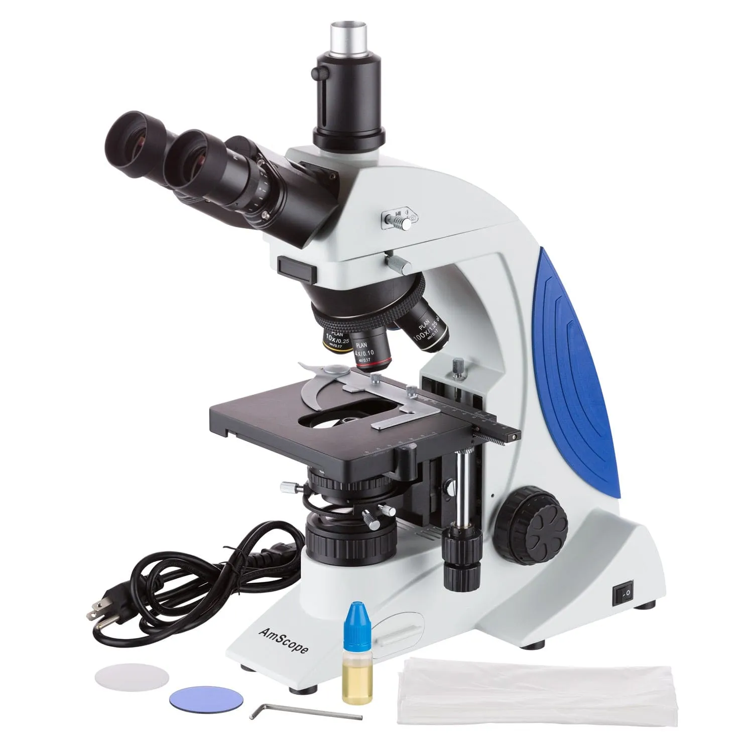 AmScope T610 Series Plan Infinity Kohler Laboratory Research Grade Trinocular Compound Microscope 40X-2500X Magnification