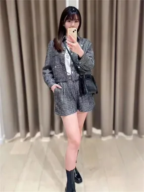 Autumn  New Ladies Turn Down Long Sleeve Short Coat or Loose Casual Skirt Women Light Luxury Tweed Single Breasted Jacket