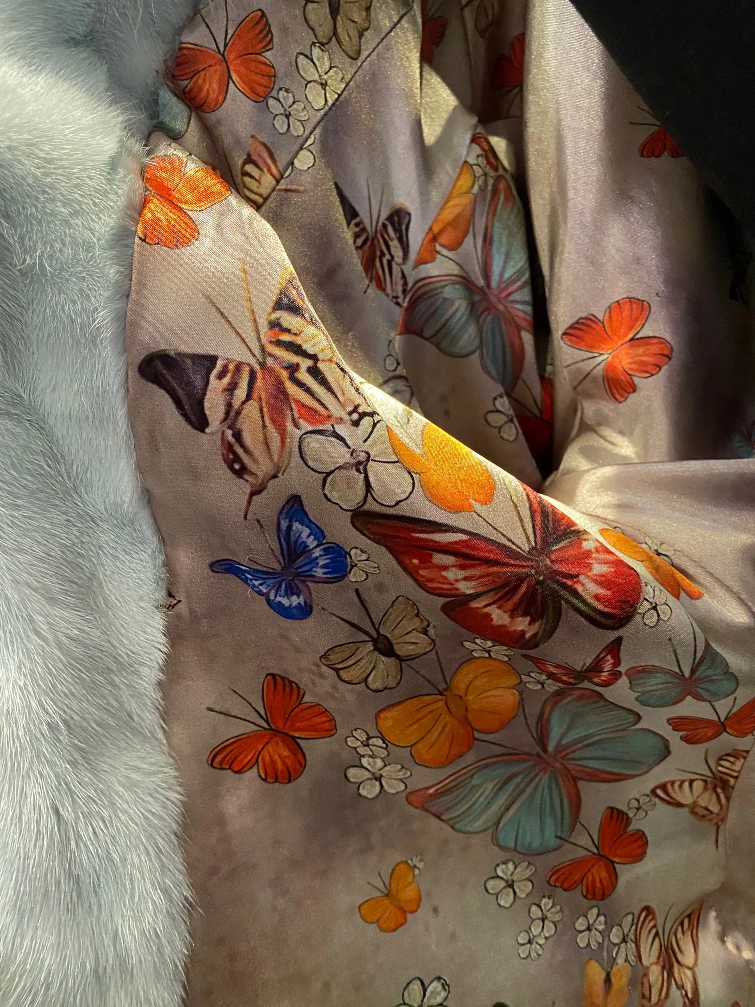 Baby Blue Mink Motorcycle Jacket with Fox Collar
