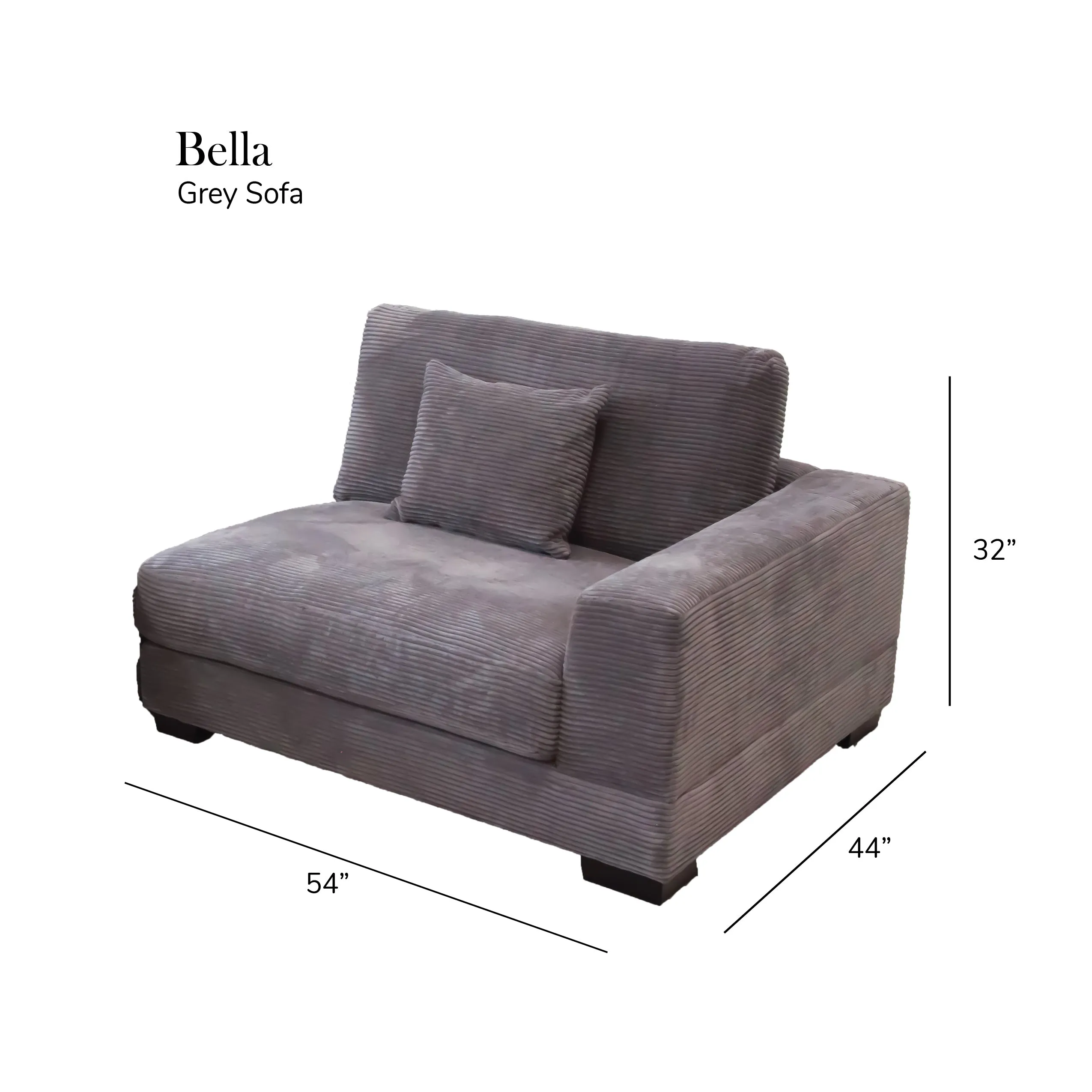Bella Grey Corduroy Left-Facing 2-piece Sectional