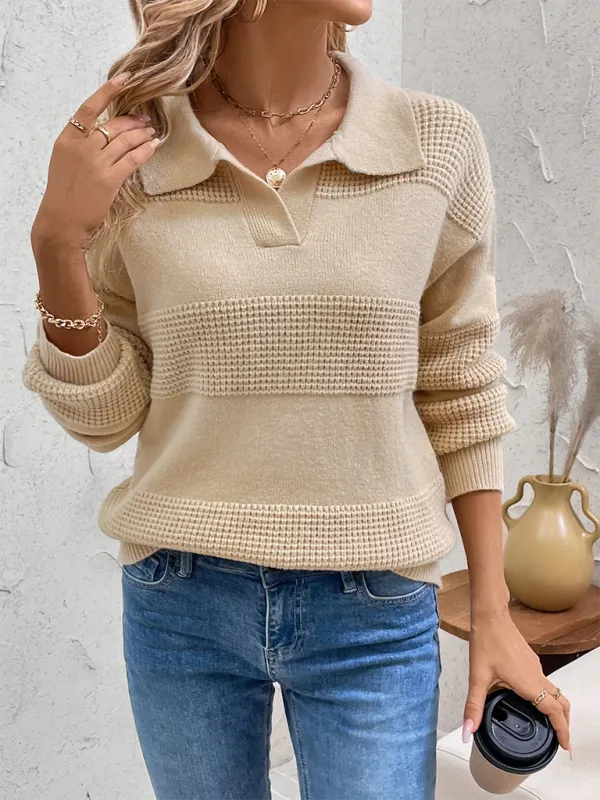 Casual Fall Ribbed Collar Sweater