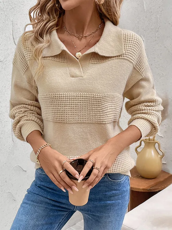 Casual Fall Ribbed Collar Sweater