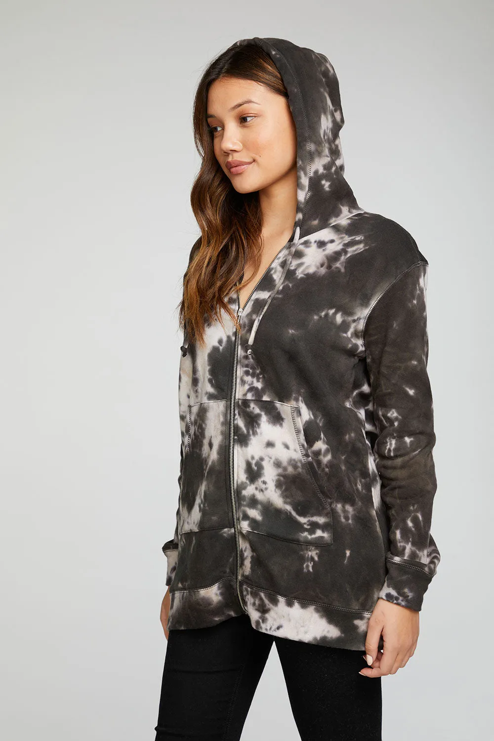 Cotton Fleece Long Sleeve Zip Up Tunic Length Hoodie