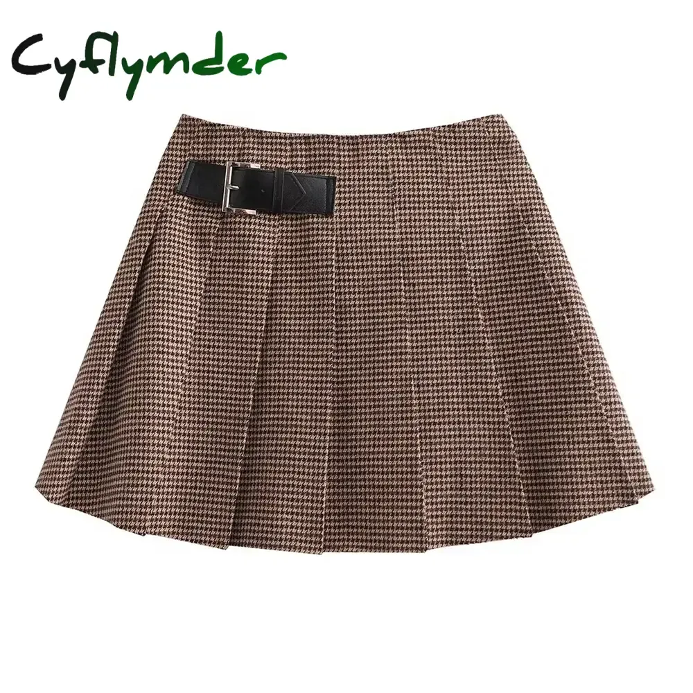 Cyflymder Autumn New Loose and Slim Suit Coat Leather Buckle Decoration Wide Pleated Skirt Pants Two Piece Set