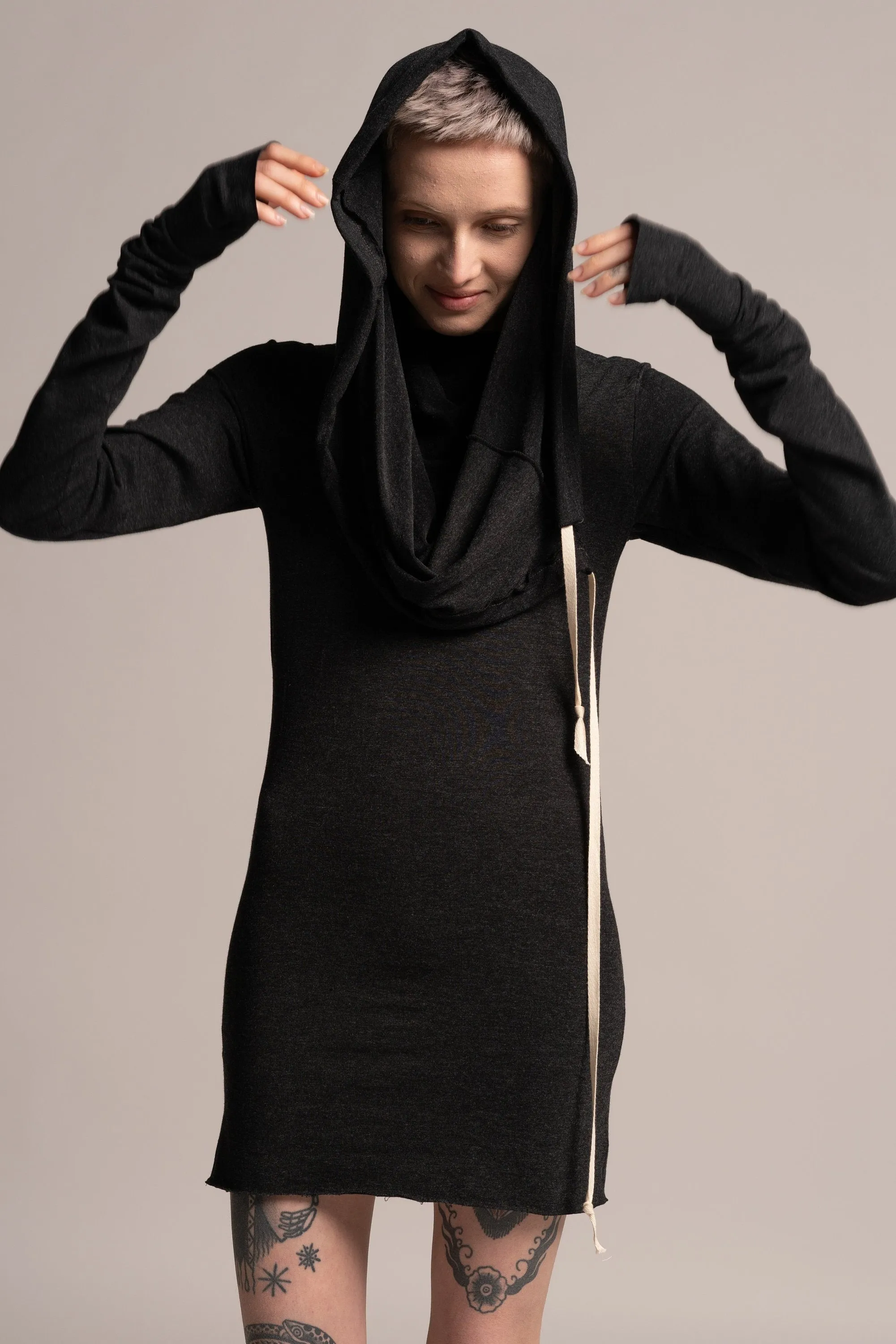 Dark Grey Hoodie Mini Pencil Dress