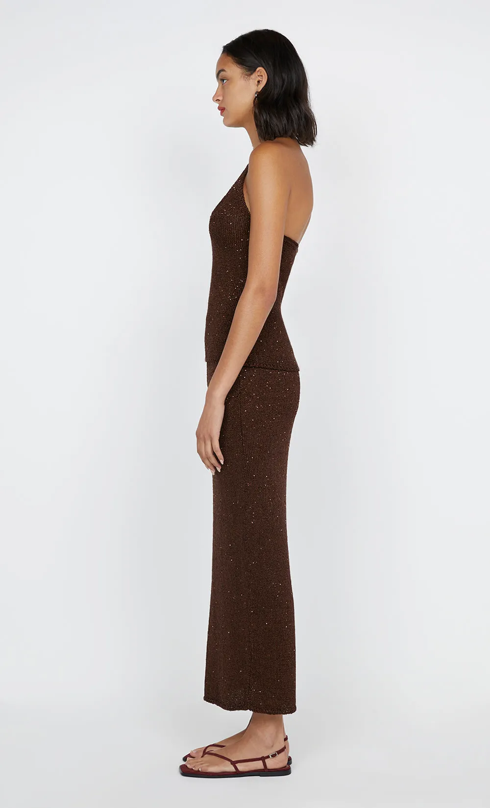 DELFINA SEQUIN TUBE SKIRT - CHOCOLATE