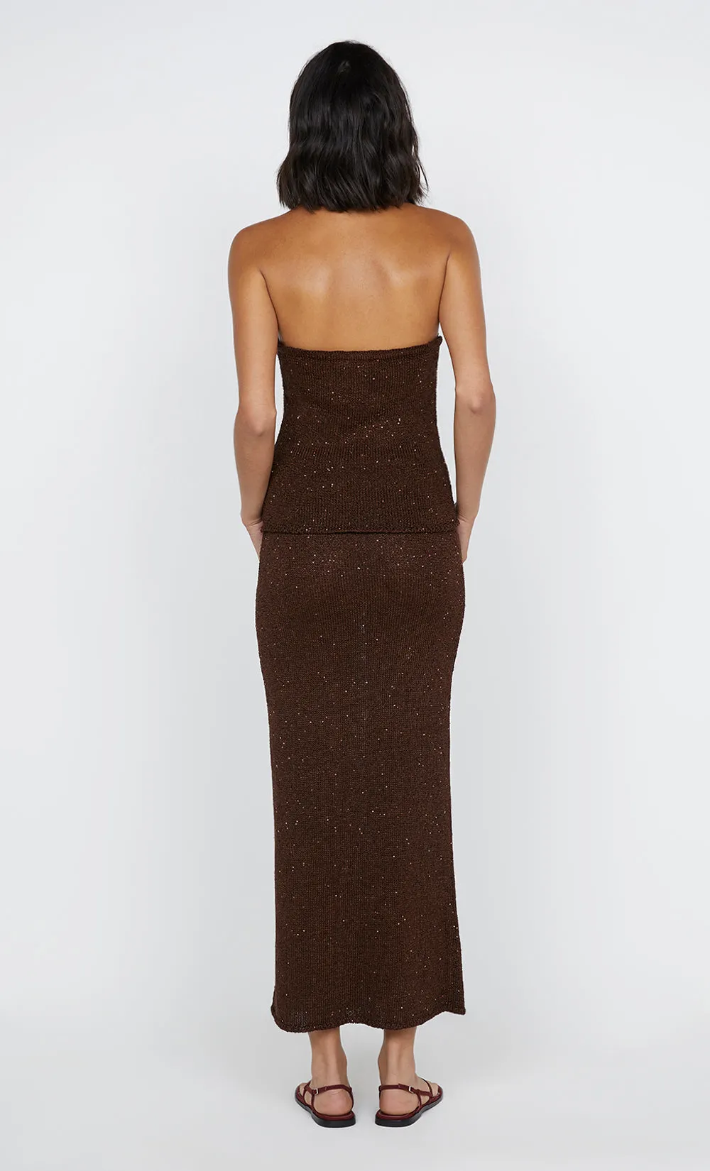 DELFINA SEQUIN TUBE SKIRT - CHOCOLATE