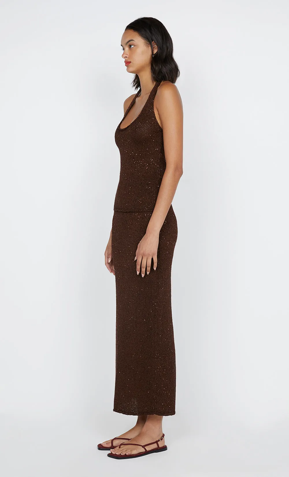 DELFINA SEQUIN TUBE SKIRT - CHOCOLATE