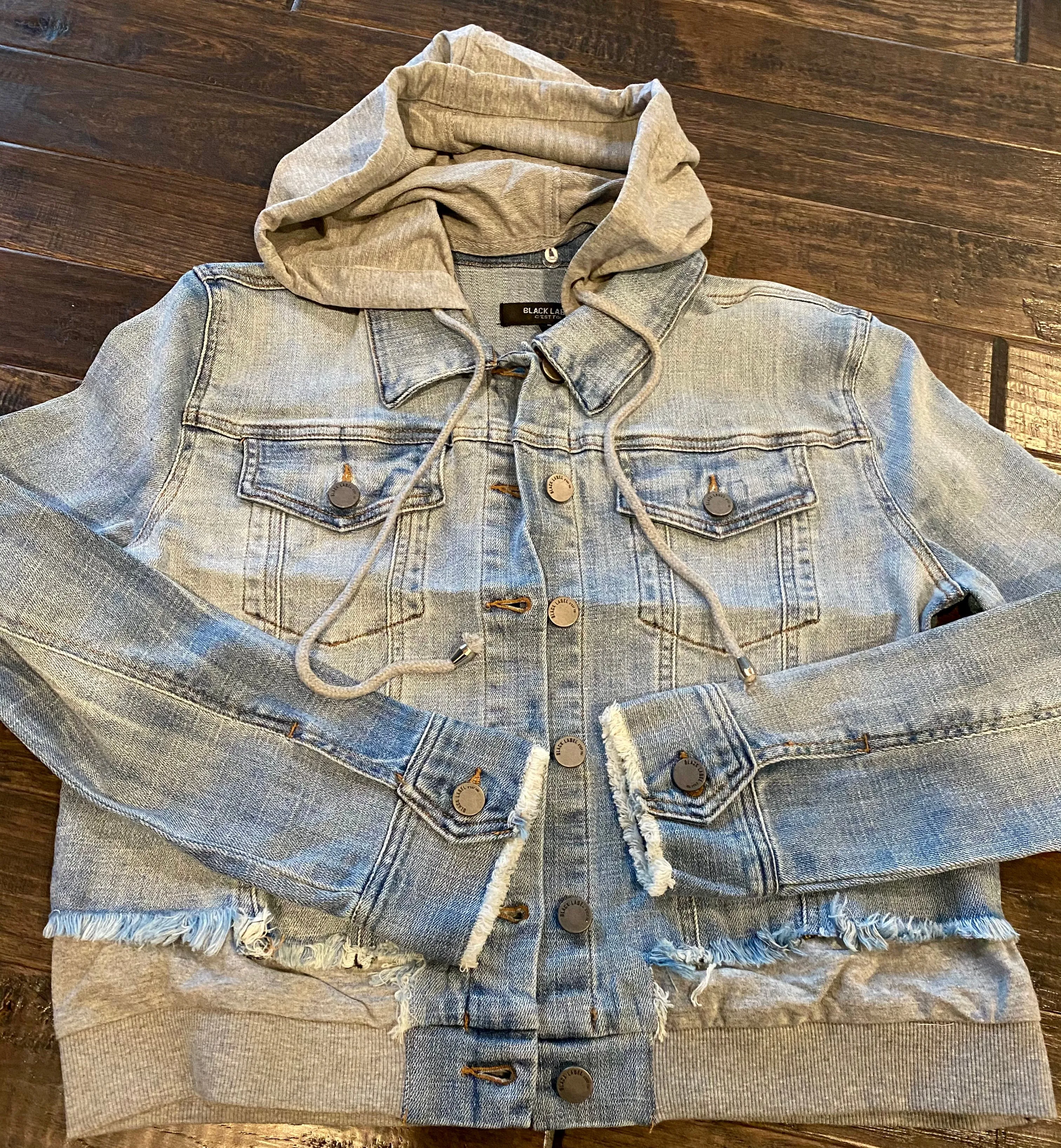 Distressed Denim Jacket with Terry patch