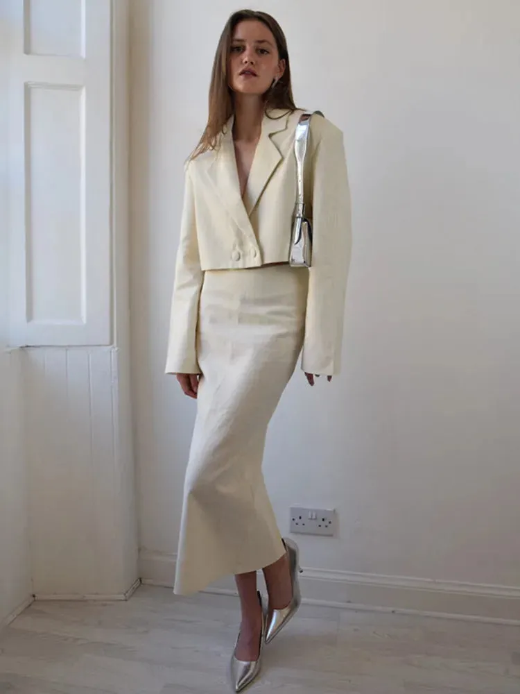 Elegant Blazer Two Piece Set Women Fashion Lapel Long Sleeve Coat And Long Skirt Ladies Fashion Office Lady Skirt Sets