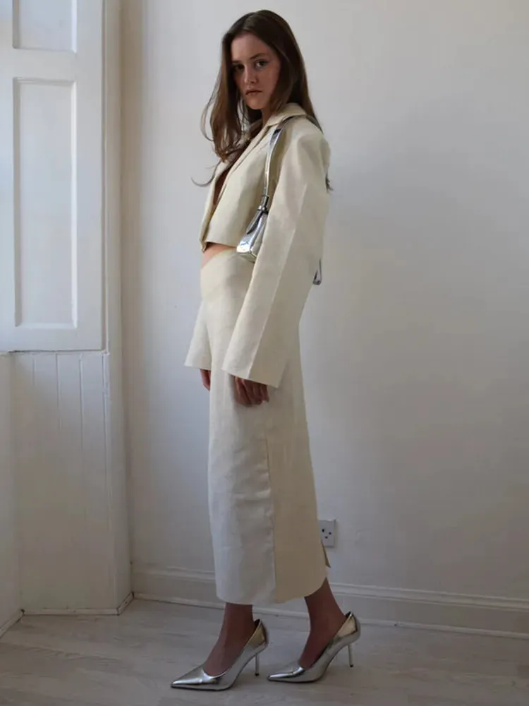 Elegant Blazer Two Piece Set Women Fashion Lapel Long Sleeve Coat And Long Skirt Ladies Fashion Office Lady Skirt Sets