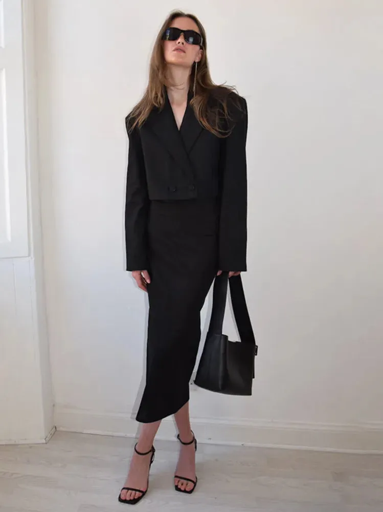 Elegant Blazer Two Piece Set Women Fashion Lapel Long Sleeve Coat And Long Skirt Ladies Fashion Office Lady Skirt Sets