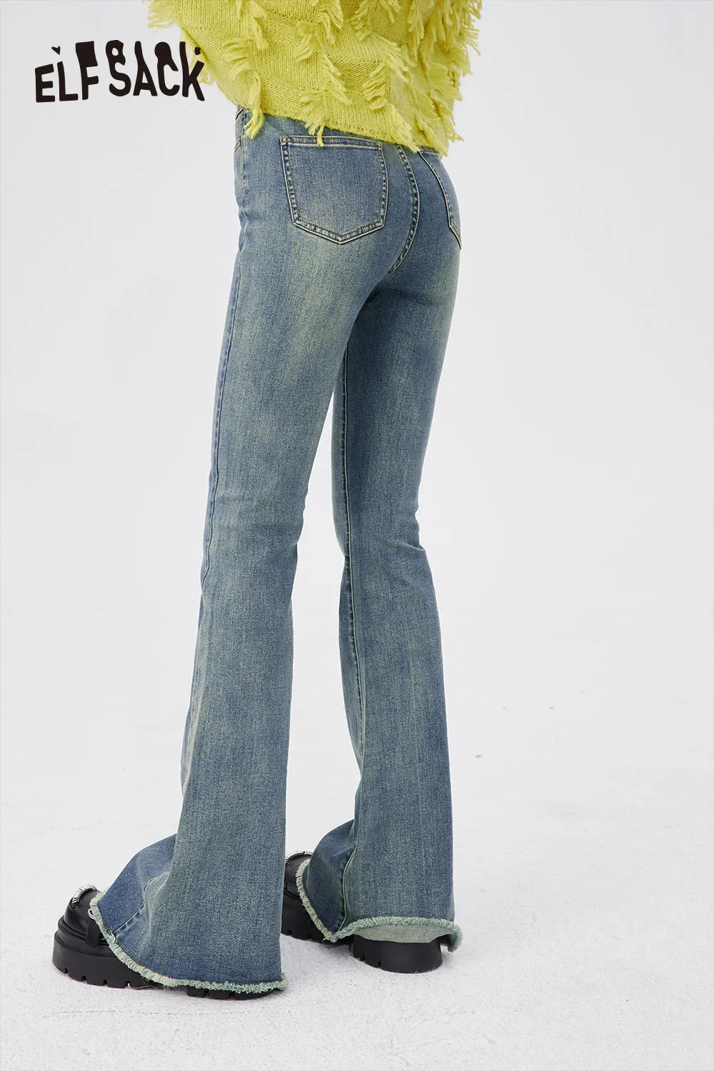 ELFSACK Women Jeans Retro Fashion Casual Straight Leg Pants High Waisted Loose Wide Leg Trousers 2024 New Women'S Y2K Street Denim Pants