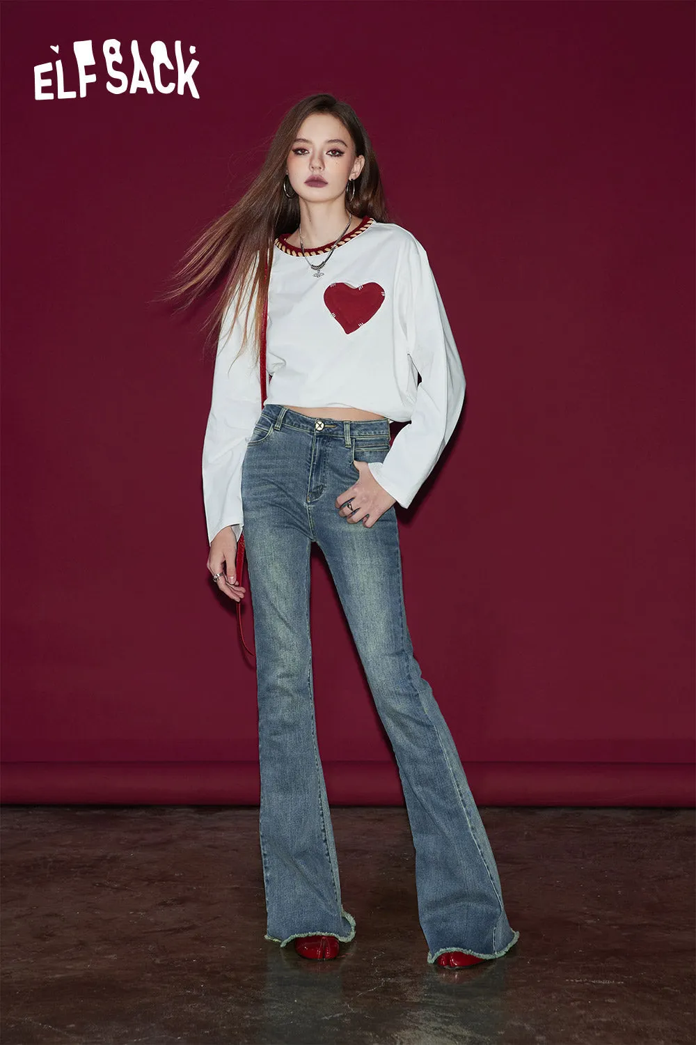 ELFSACK Women Jeans Retro Fashion Casual Straight Leg Pants High Waisted Loose Wide Leg Trousers 2024 New Women'S Y2K Street Denim Pants