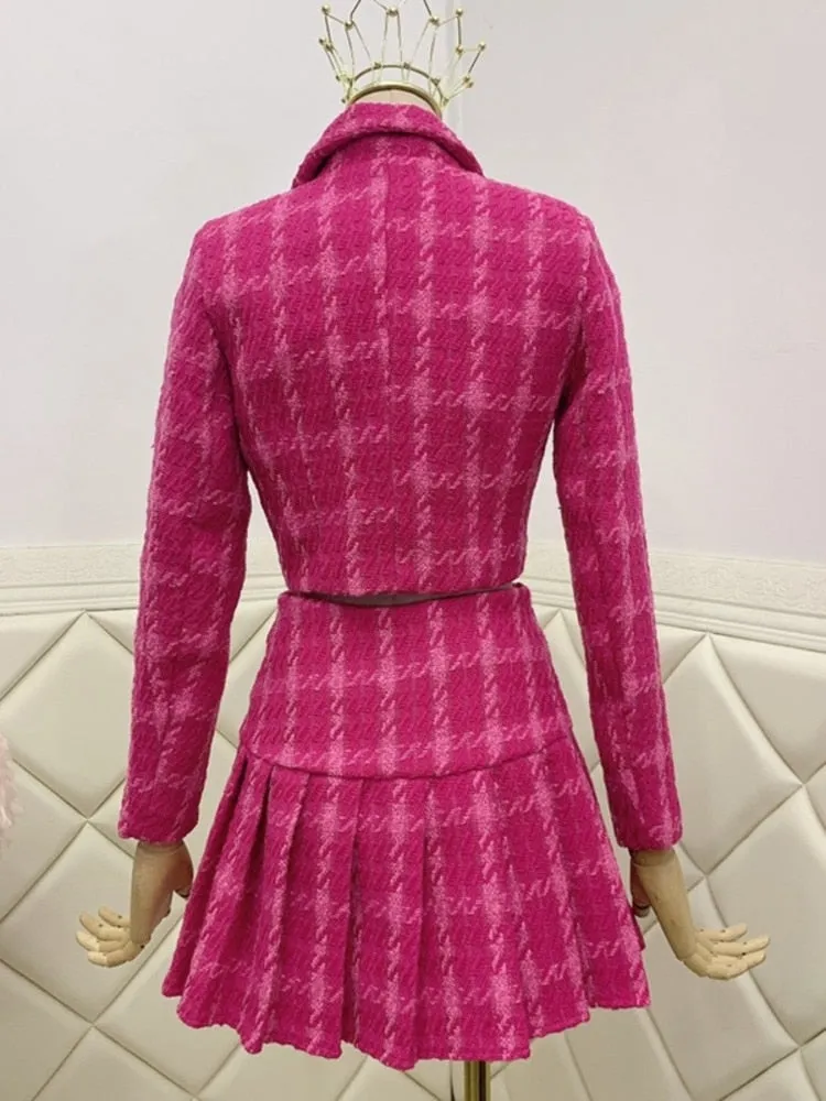 Fall Small Fragrance Vintage Tweed Two Piece Set Women Crop Top Woolen Short Jacket Coat   Mini Skirts Sets Sweet 2 Piece Suits