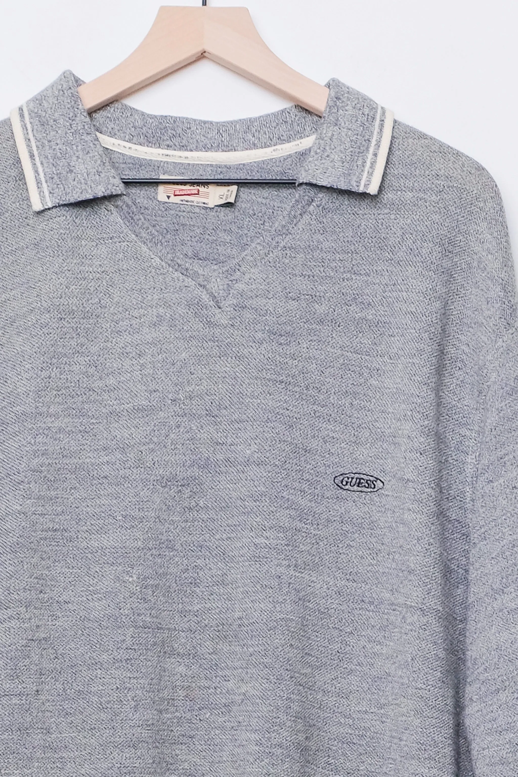 Guess Heather Grey Polo Wool Blend Sweater Dress XL, 90's Oversized