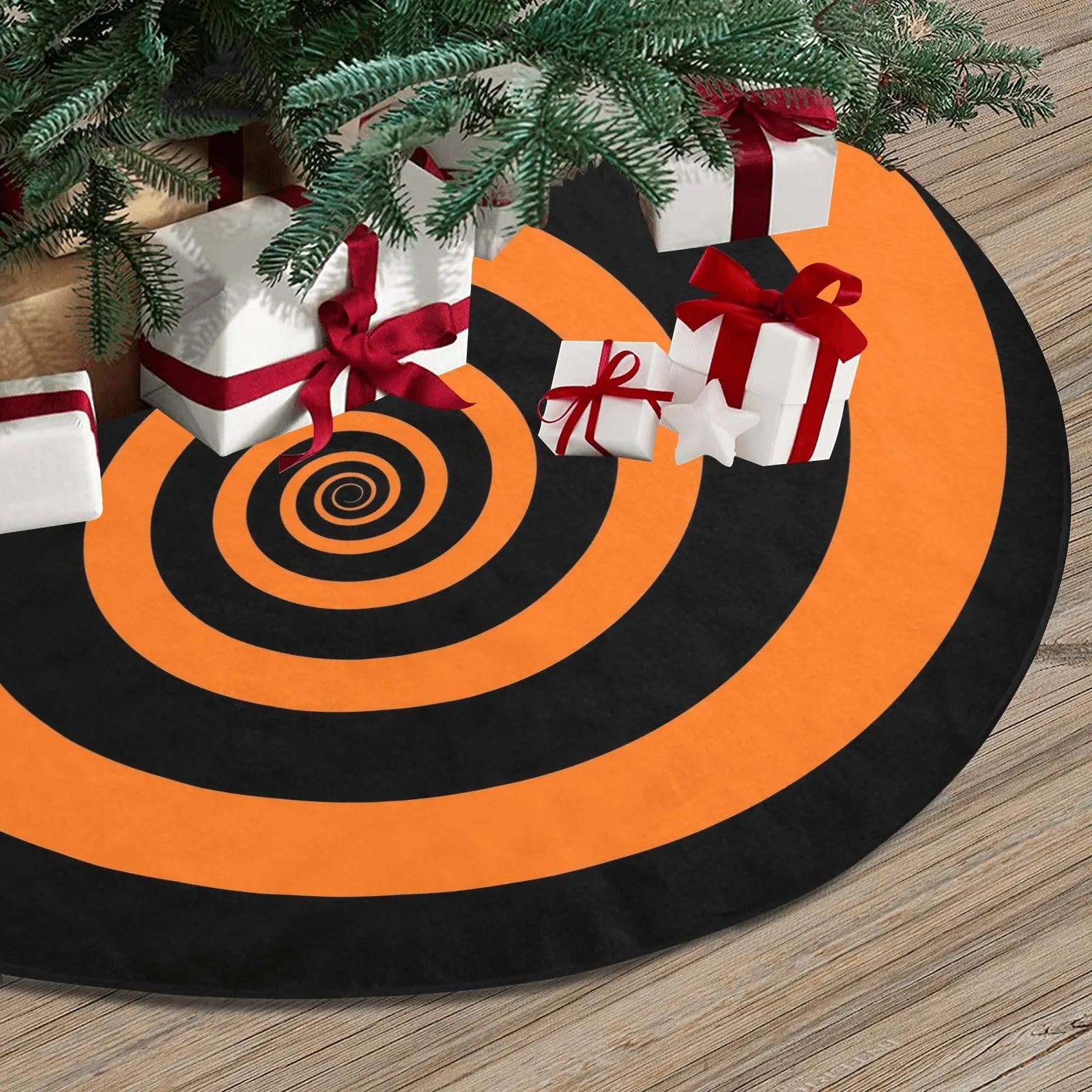Halloween Tree Skirt, Orange Black Stripe Spiral Pumpkin Christmas Xmas Small Large Cover 30 36 48 Inch Decoration All Hallows Eve Spooky