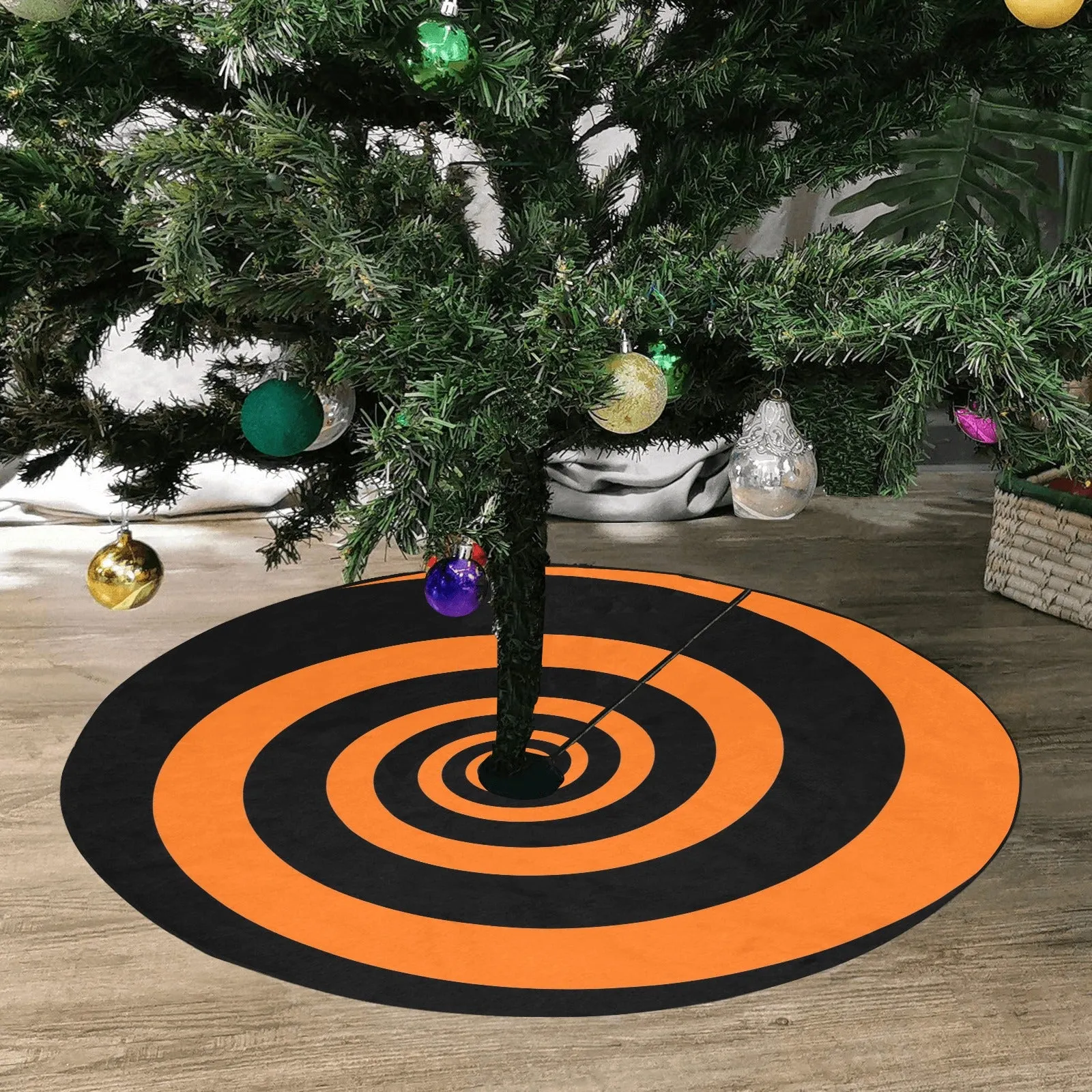 Halloween Tree Skirt, Orange Black Stripe Spiral Pumpkin Christmas Xmas Small Large Cover 30 36 48 Inch Decoration All Hallows Eve Spooky