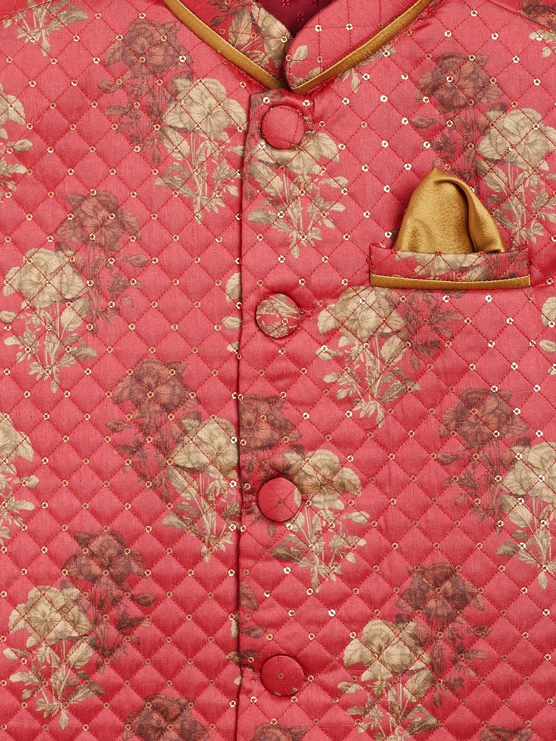 Jashvi Boy's Pink Sequin Embellished Foam Quilted Nehru Jacket