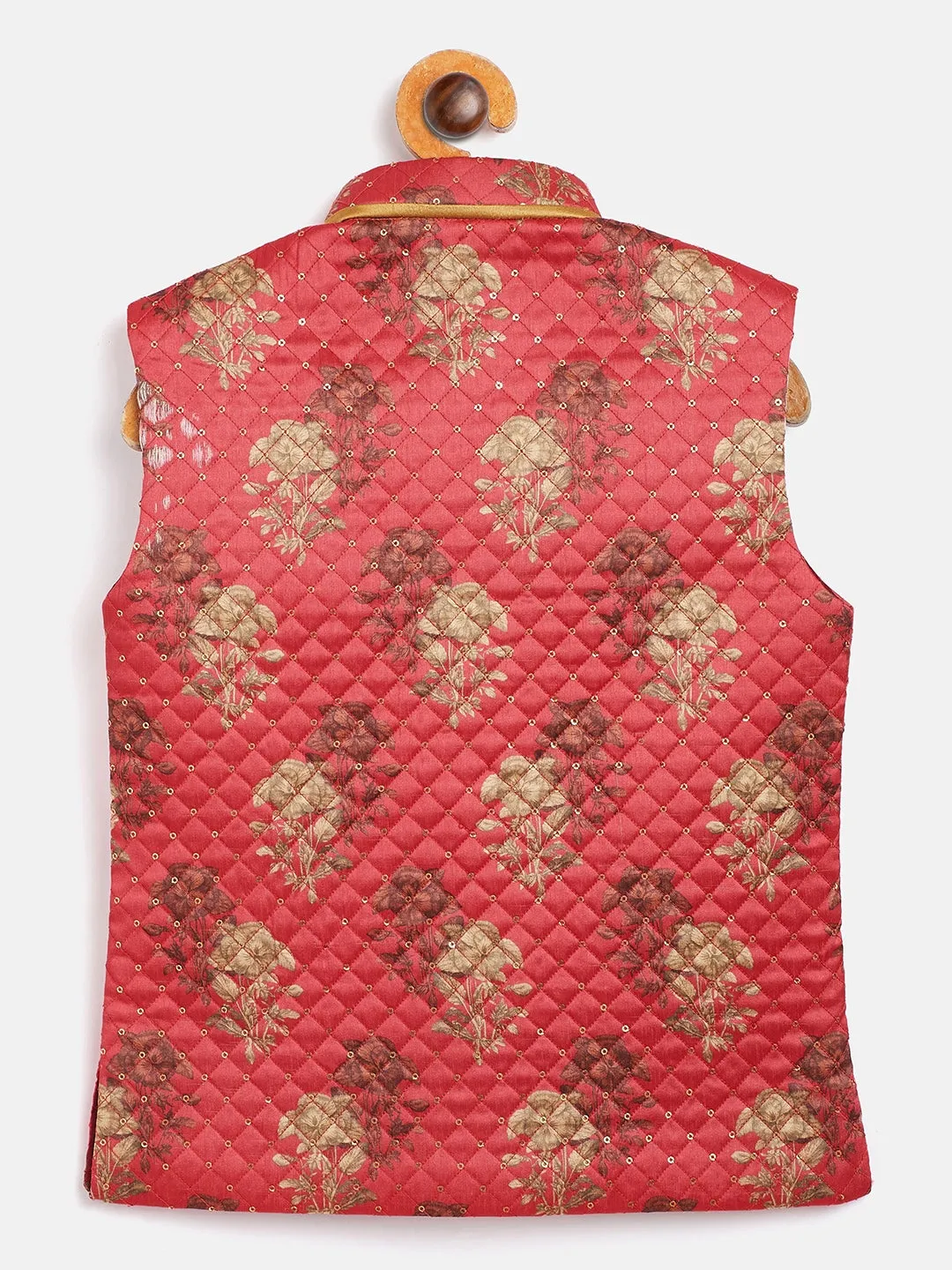 Jashvi Boy's Pink Sequin Embellished Foam Quilted Nehru Jacket