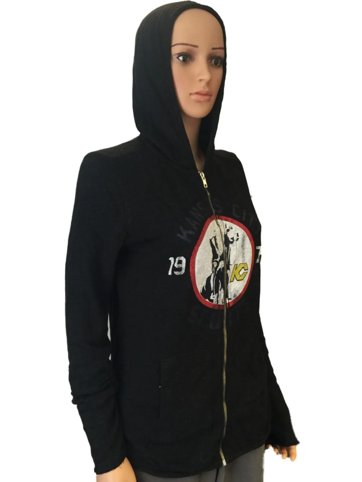 Kansas City Scouts Retro Brand Women Black Quad Blend Zip Up Hoodie Jacket