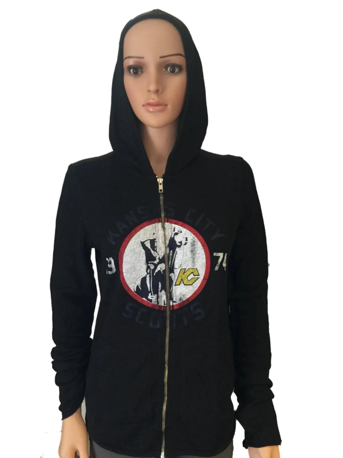 Kansas City Scouts Retro Brand Women Black Quad Blend Zip Up Hoodie Jacket