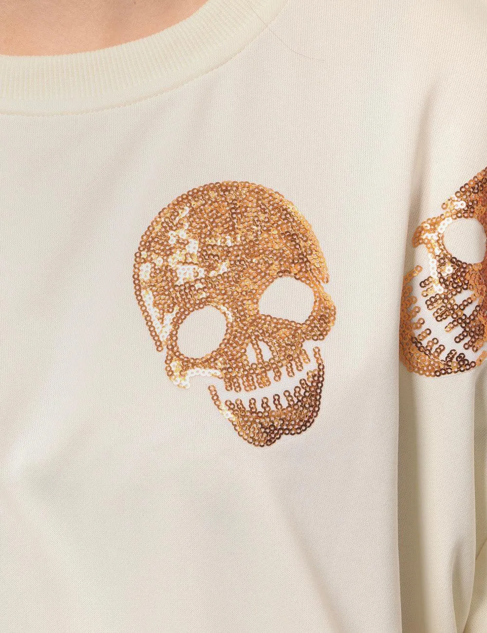 Ladies Halloween Sequin Skull Holiday Pullover Sweatshirt SKT4725