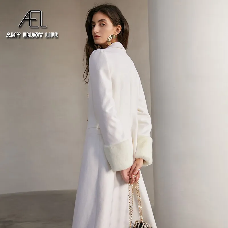 Lapel Collar Snow White Slim Long Blazer for Women