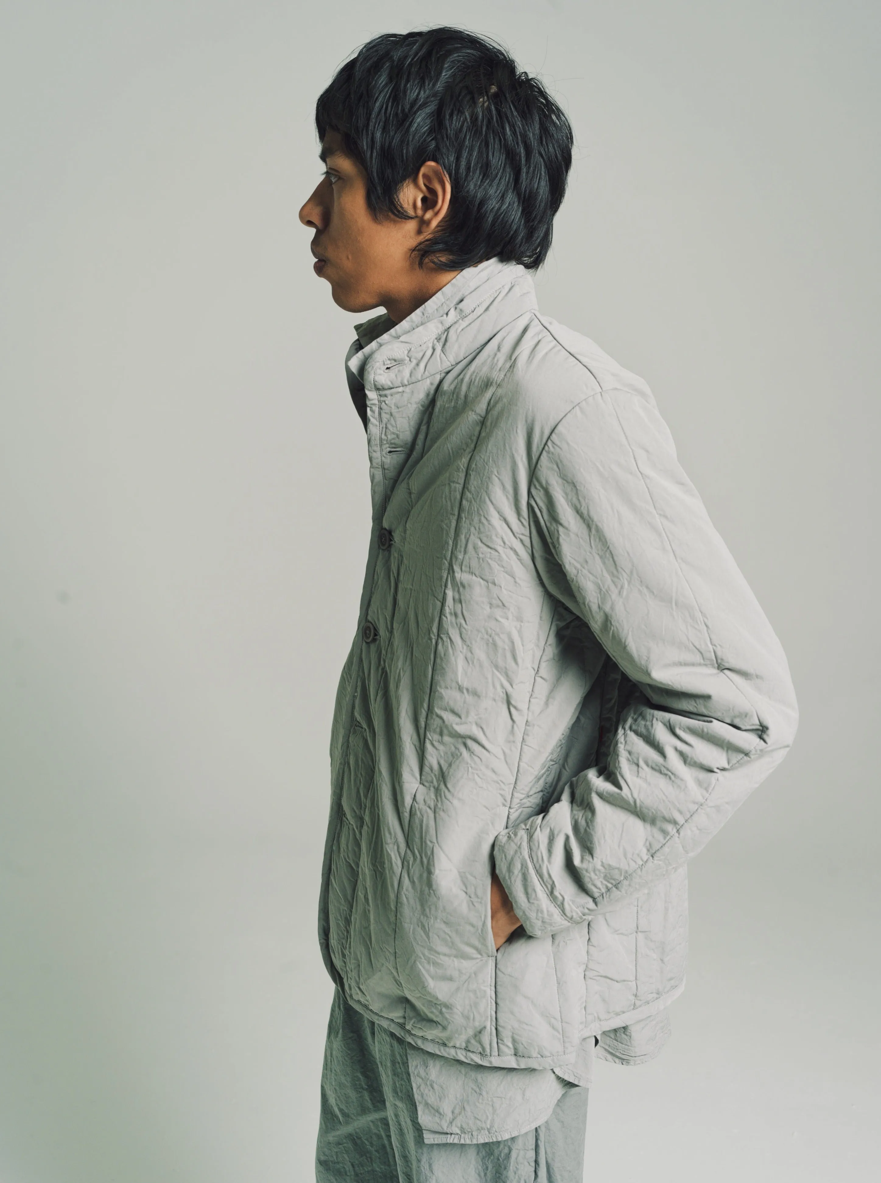 Light Grey Padded Paper Cot Puffy Jacket