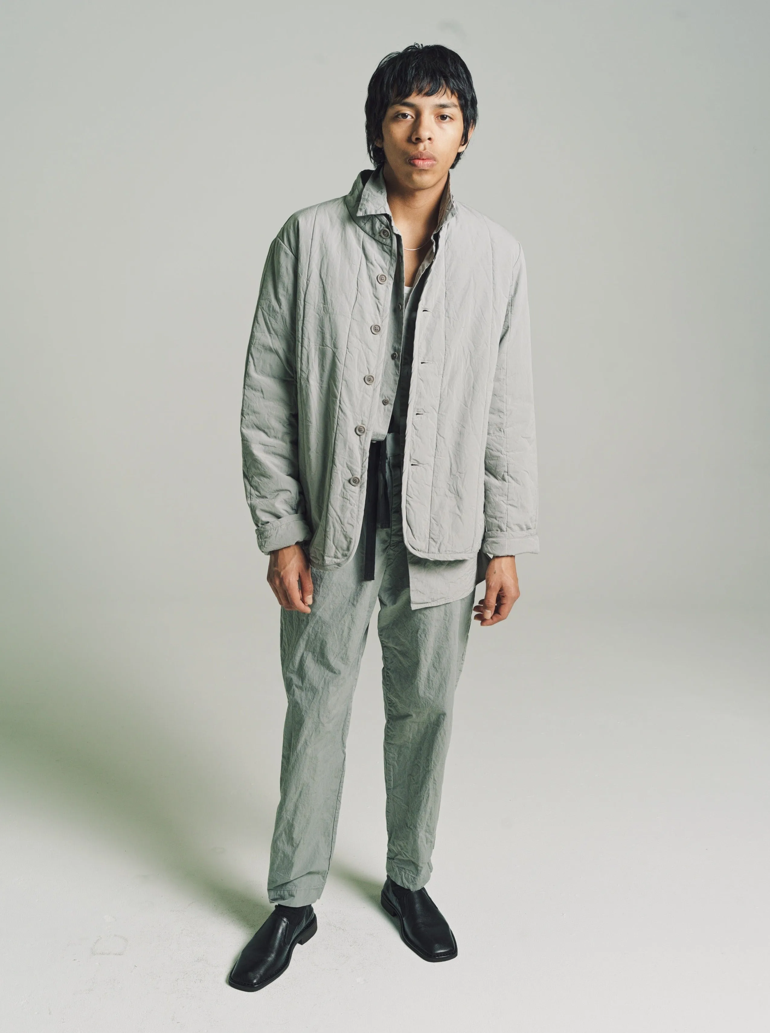 Light Grey Padded Paper Cot Puffy Jacket