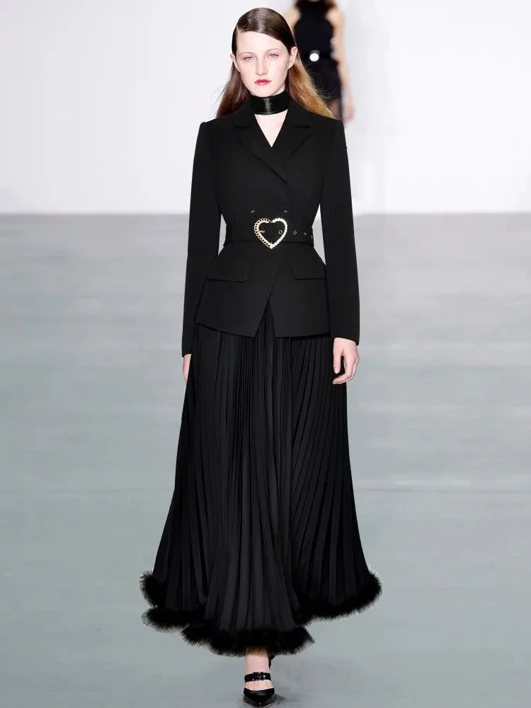 Long-Sleeved Notched Skirts Dress