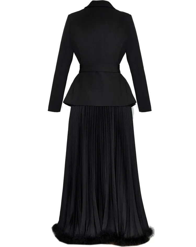 Long-Sleeved Notched Skirts Dress