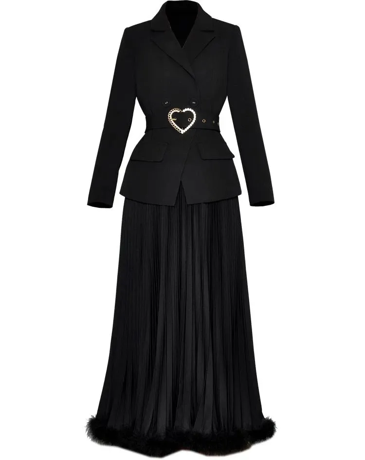 Long-Sleeved Notched Skirts Dress