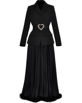 Long-Sleeved Notched Skirts Dress