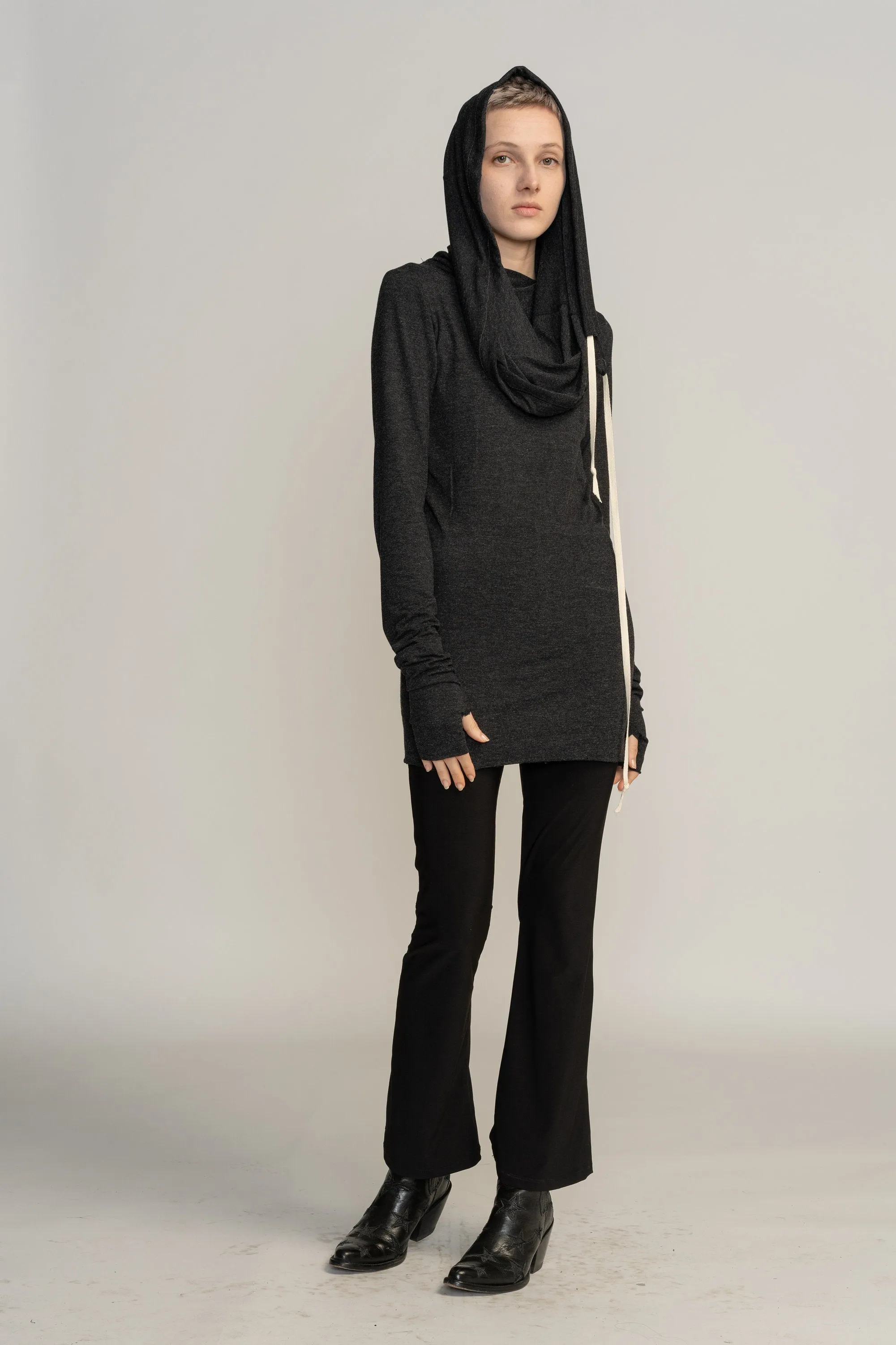 Loose Gray Hoodie Tunic Top