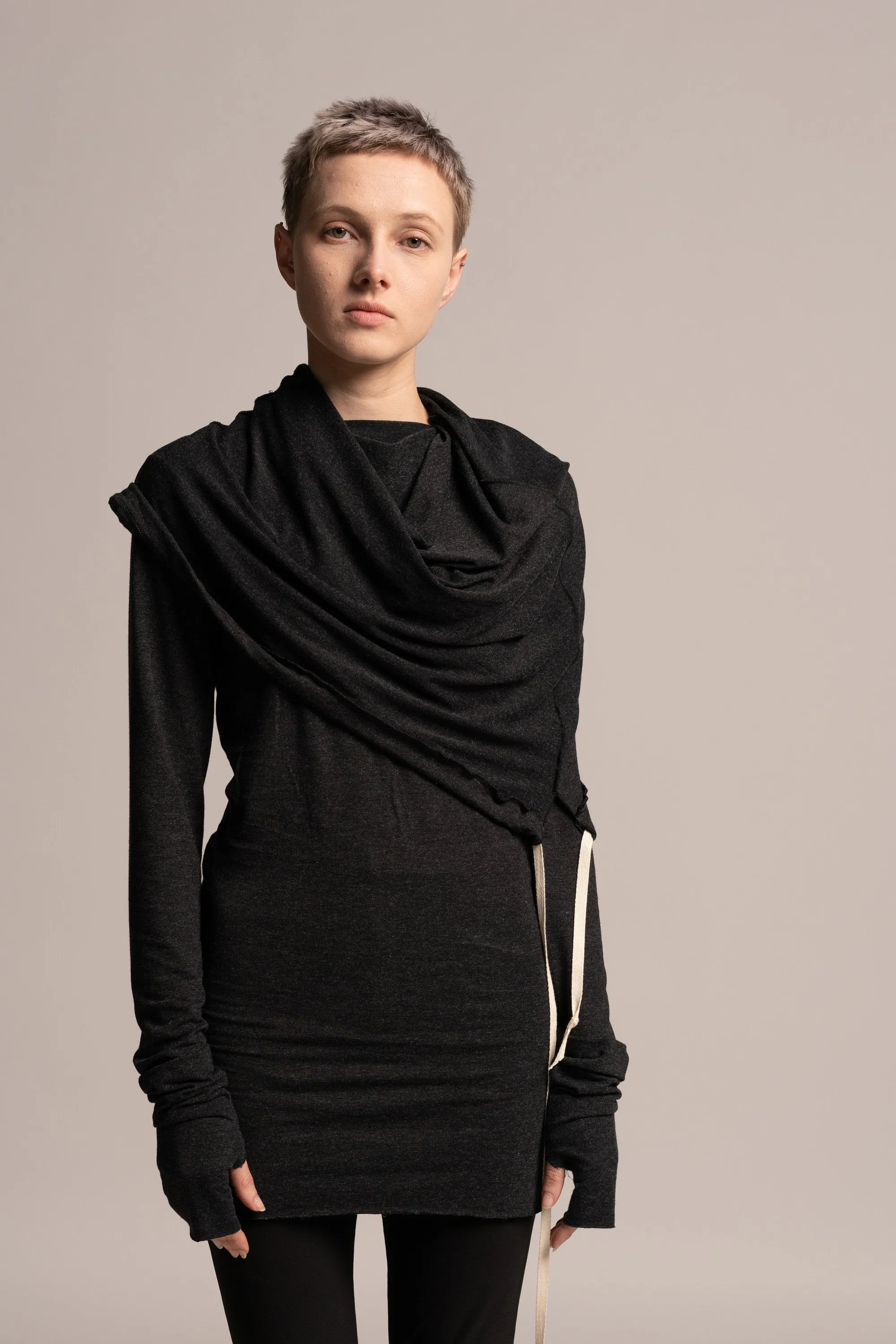 Loose Gray Hoodie Tunic Top