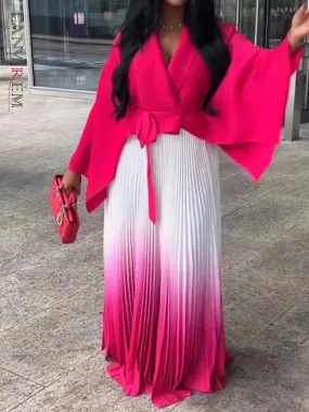 LVSANW LANMREM Pleated Gradient Two-piece Set For Women Solid Color Irregular Coat With Elastic Waist Skirts 2025 Spring New 2Z2501