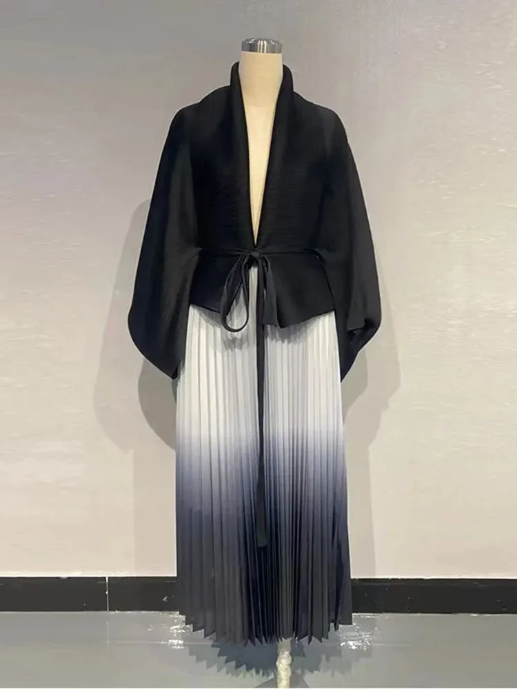 LVSANW LANMREM Pleated Gradient Two-piece Set For Women Solid Color Irregular Coat With Elastic Waist Skirts 2025 Spring New 2Z2501