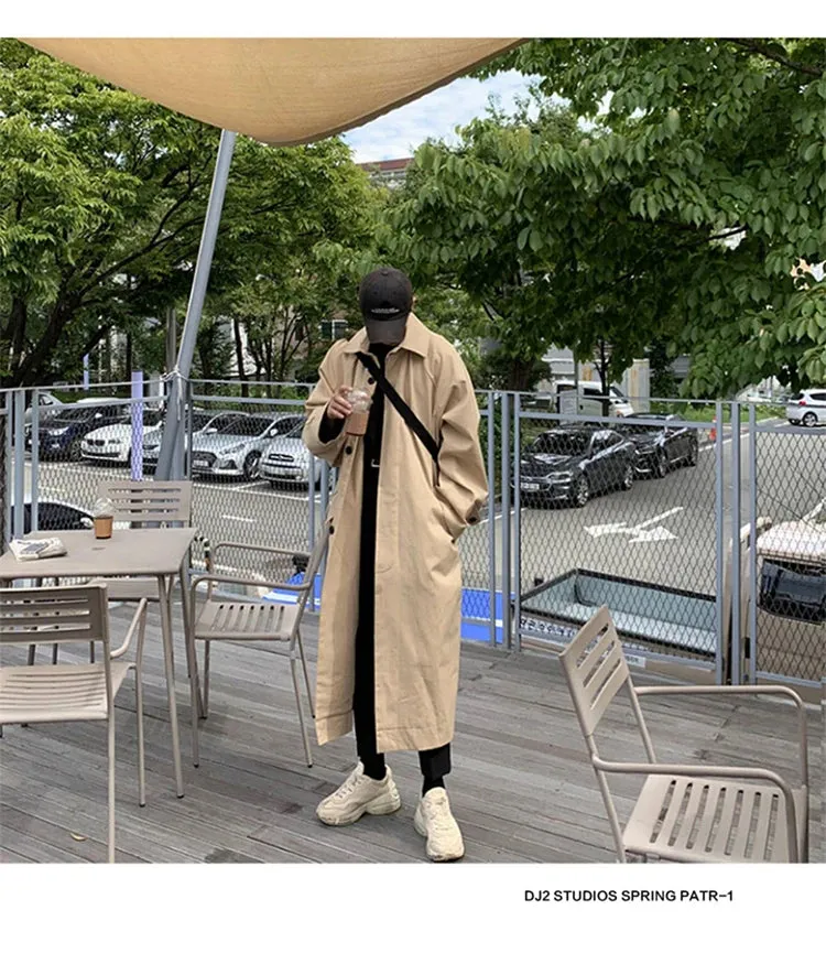 Mauroicardi Spring Autumn Long Oversized Black or Khaki Trench Coat Raglan Sleeve Single Breasted Loose Casual Korean Fashion