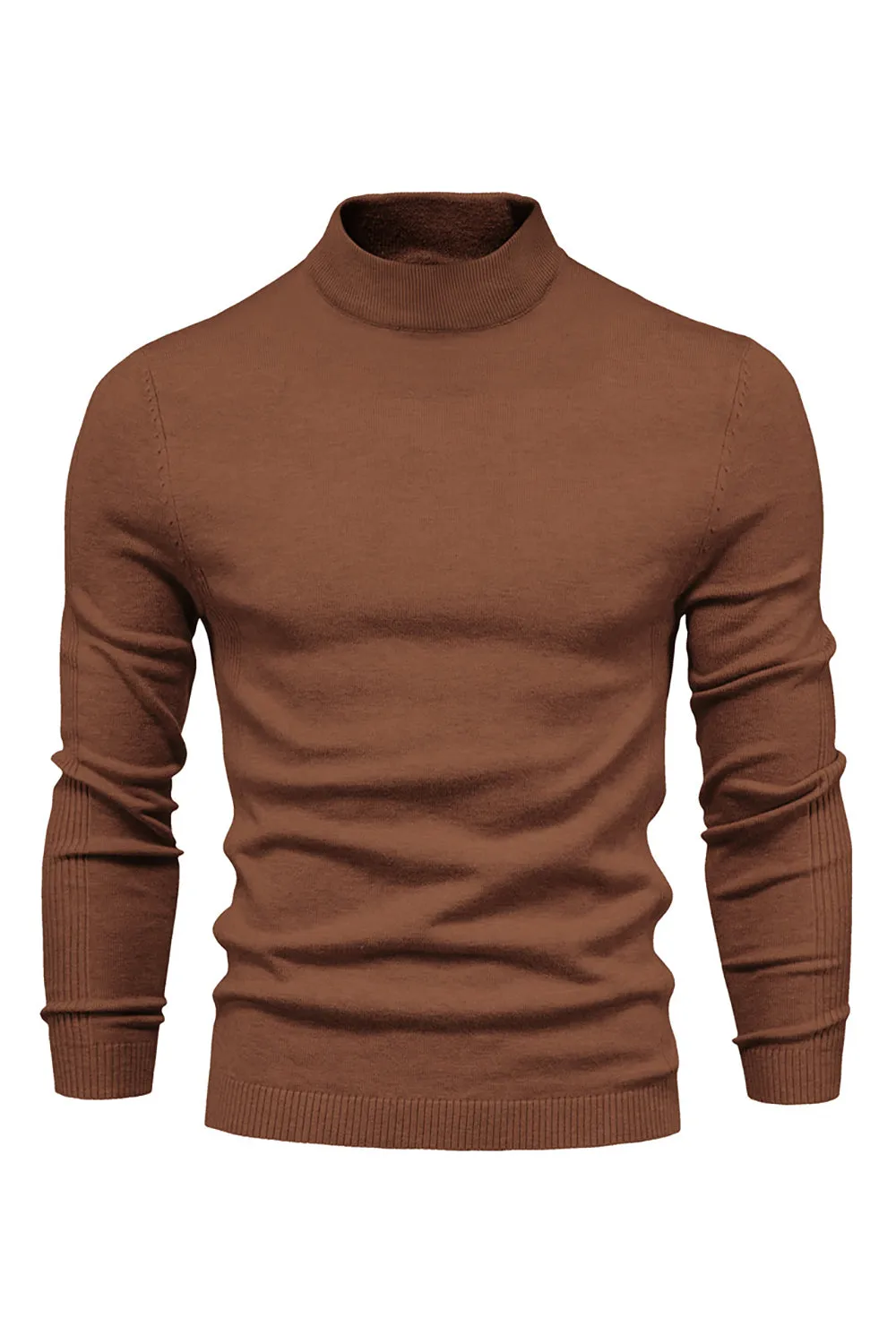 Men's Brown Slim Fit Turtleneck Pullover Knit Sweater