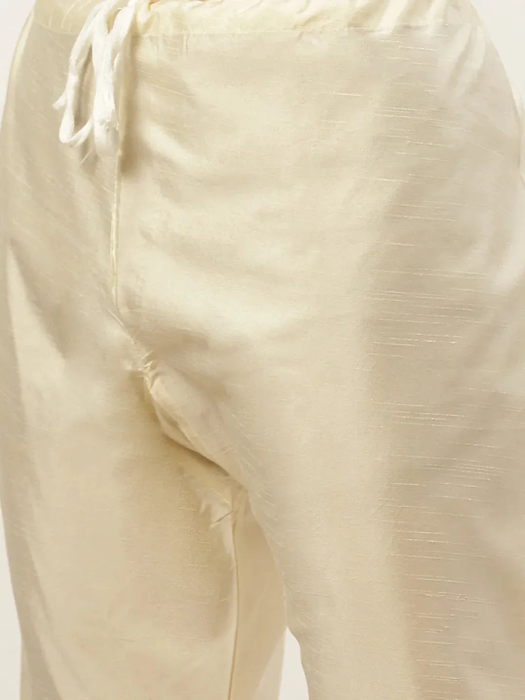 Men'S Golden Dupion Silk Kurta With Churidar & Nehru Jacket