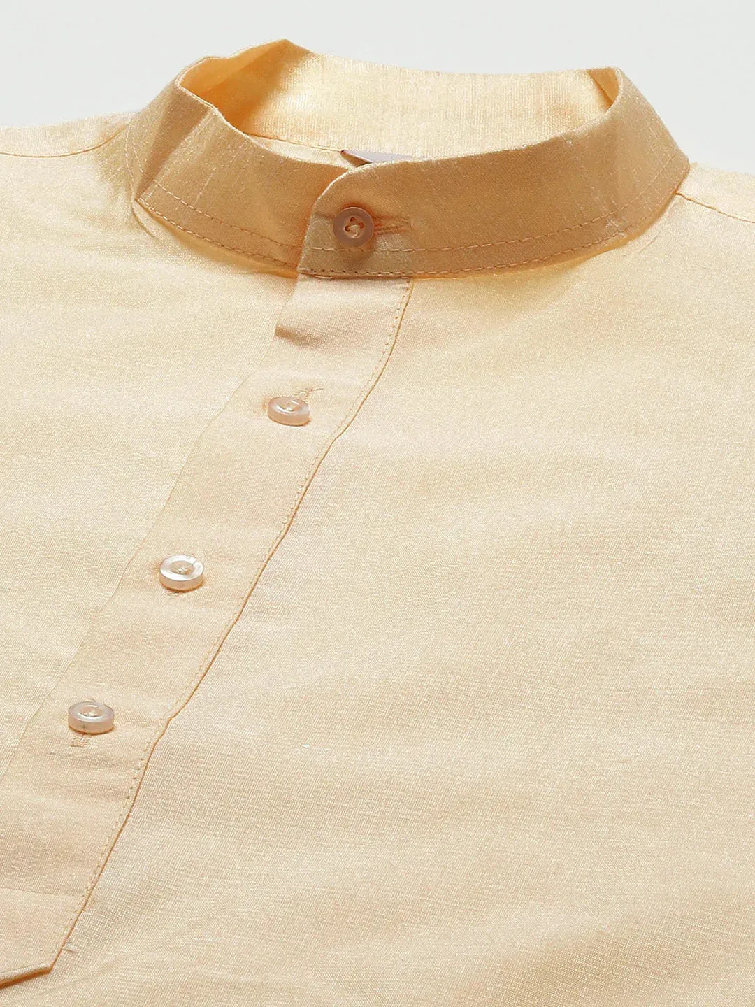 Men'S Golden Dupion Silk Kurta With Churidar & Nehru Jacket