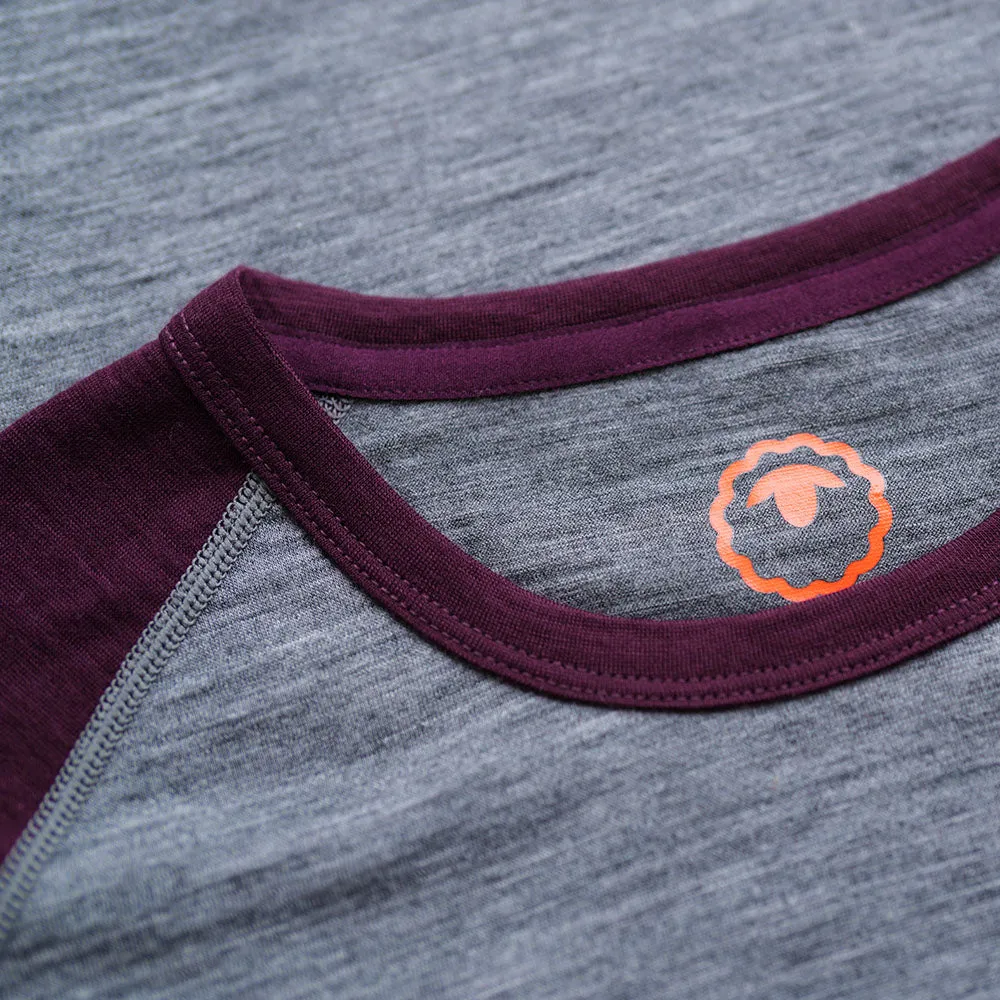 Mens Merino 150 Raglan Baseball Tee (Charcoal/Wine)