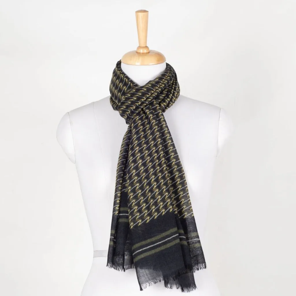 Merino Wool Scarf - Green Yellow Jazzy Waves