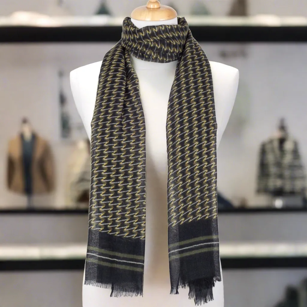 Merino Wool Scarf - Green Yellow Jazzy Waves