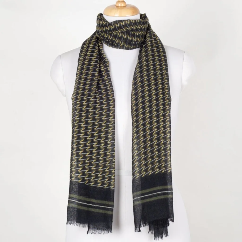 Merino Wool Scarf - Green Yellow Jazzy Waves