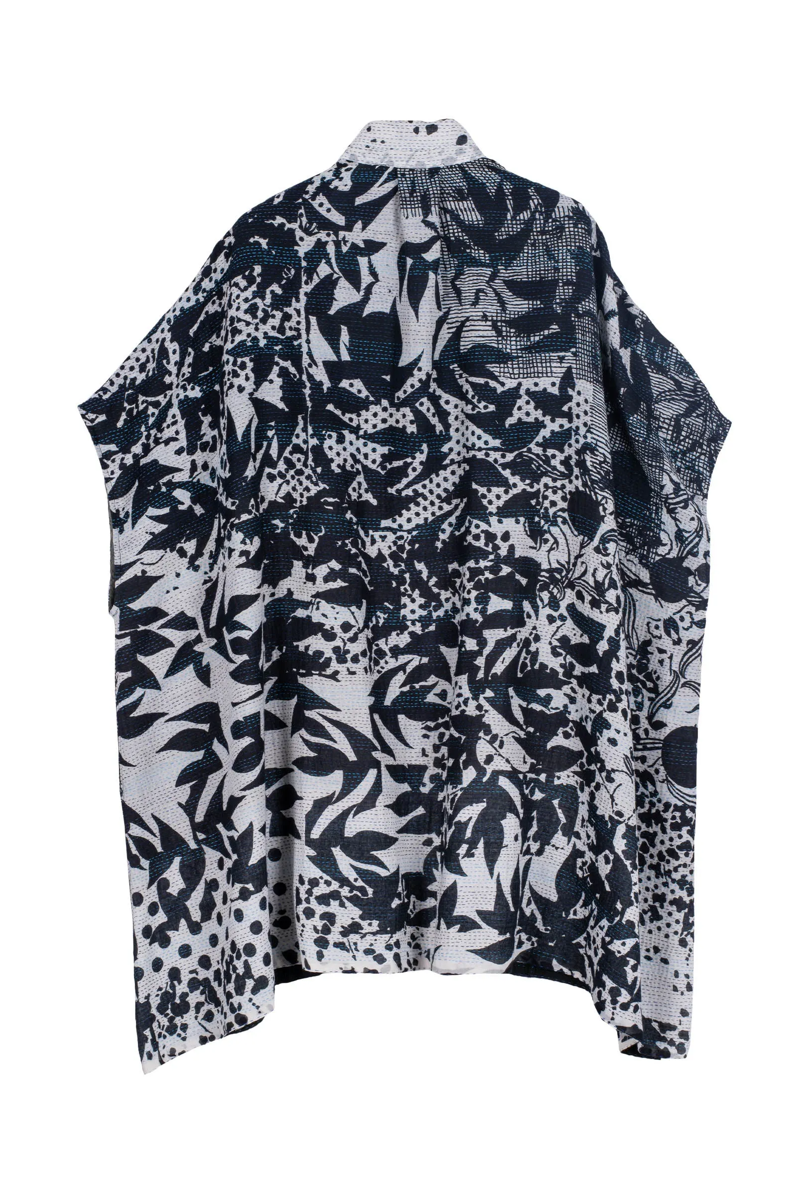 MONOTONE TWILIGHT PRINT KANTHA SHIRT PONCHO